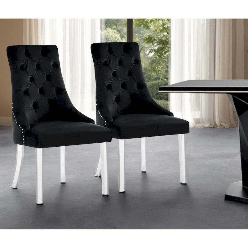 Set of 2 Tufted Velvet Dining Side Chairs with Nailhead Trim