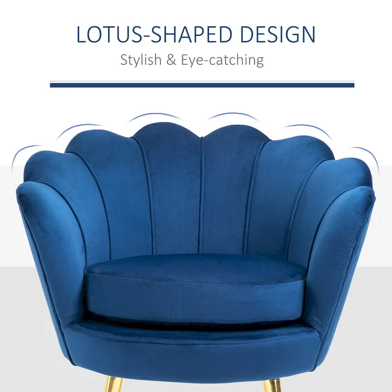 Green Velvet Lotus Accent Chair with Gold Legs - Single Seat