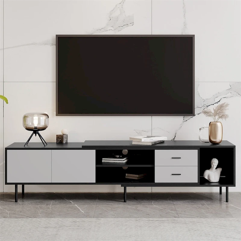 Modern TV Stand with 2 Doors and Large Storage Cabinet