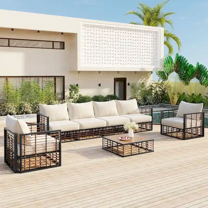 Modern Minimalist 7-Piece Metal Patio Sectional Sofa Set
