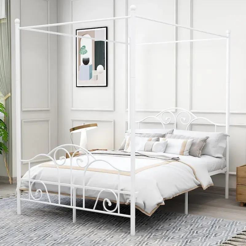 Vintage Four Post Metal Canopy Bed Frame