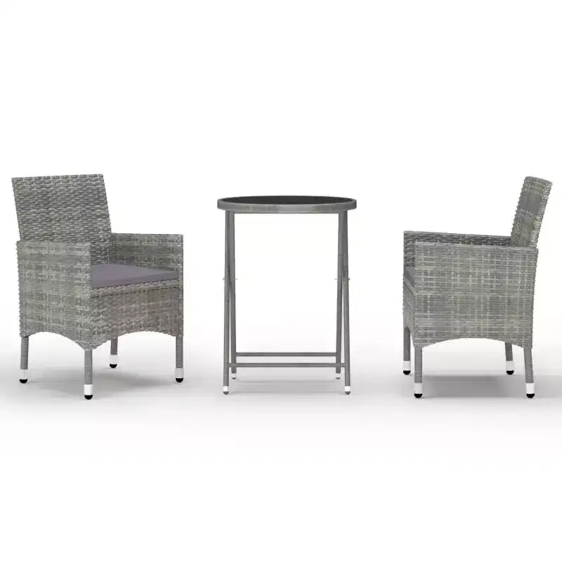 vidaXL Patio Bistro Set Bistro Table 3 Piece Poly Rattan and Tempered Glass