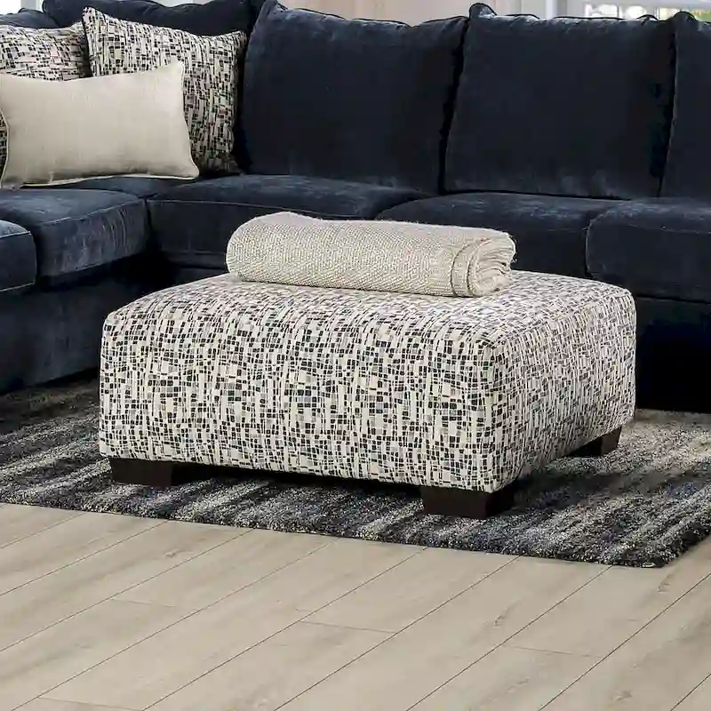 Parthage Contemporary Multi-color Chenille Striped Print Ottoman by Furniture of America