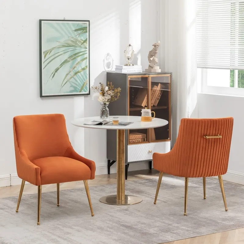 Mid Century Velvet Accent Dining Chair Set of 2 with Rear Handle