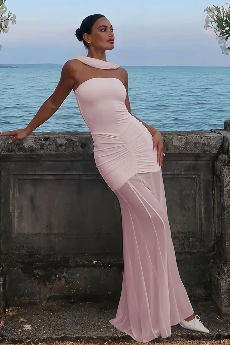 Ivory Mermaid Off The Shoulder Ruched Tulle Long Prom Dresses