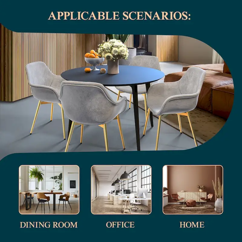 Markley Modern Leather Dining Armchair Set of 4 With Gold Metal Legs Accent Side Chair