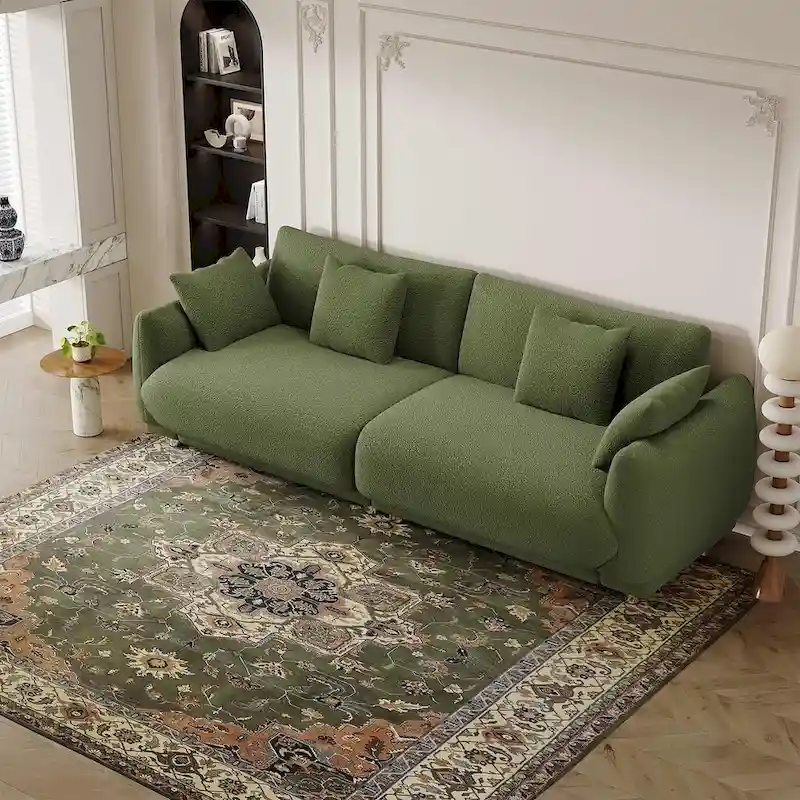 86.6  Modern Teddy Velvet Triple Sofa with 4 Pillows and Metal Legs