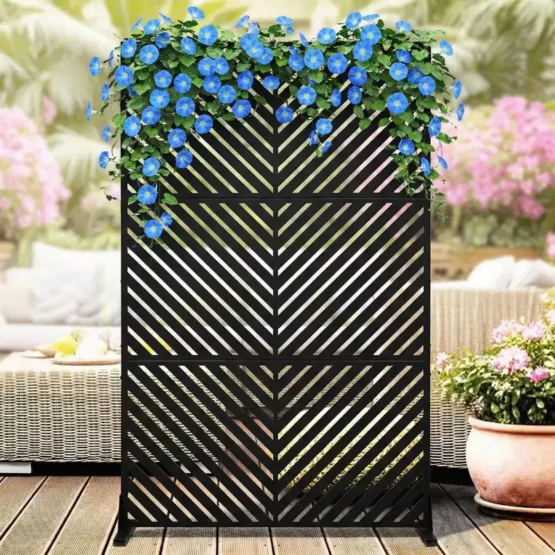 Metal Outdoor Privacy Screen, 78 h48 w Freestanding Rustproof Steel Fence Panel Decorative Panels with Stand for Patio Garden