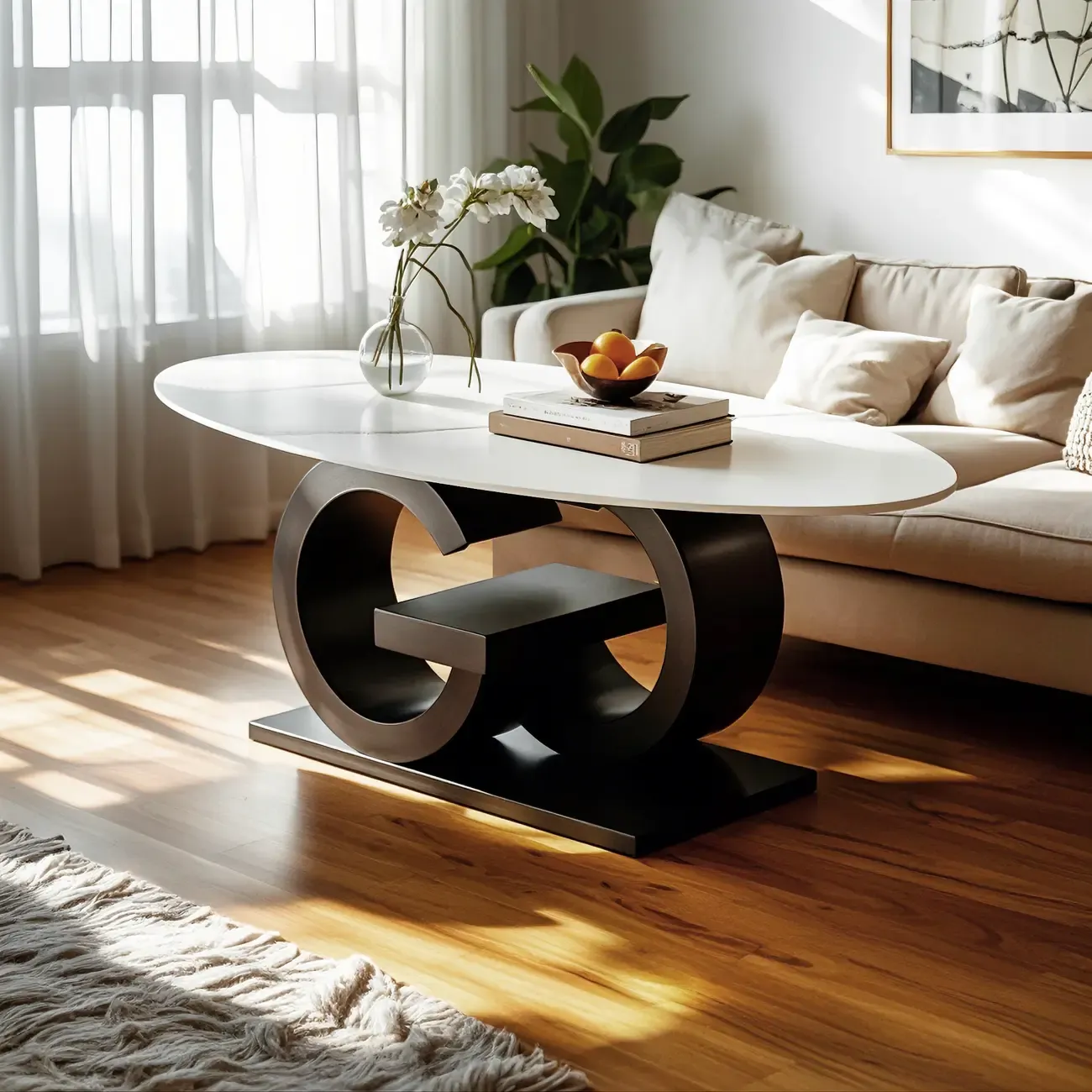 Modern White Oval Coffee Table with Unique Style