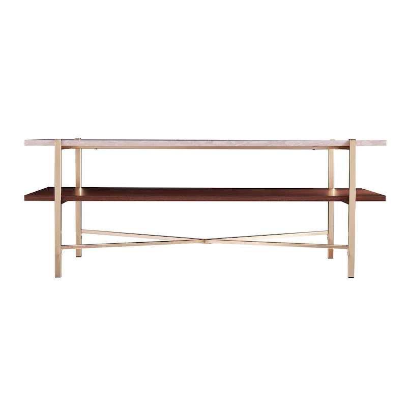 Brown & White Two-Tier Coffee Table with Storage Shelf