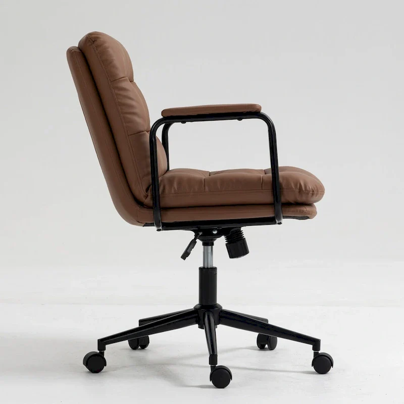 Black / Brown Mid-Back PU Leather Swivel Office Chair with Arms, Wheels & Reclining Back – 1-Person