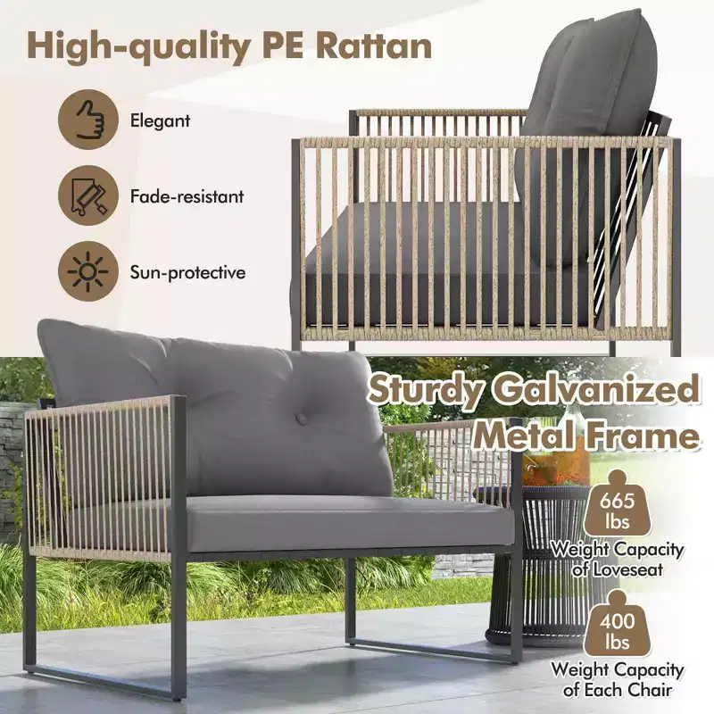 Costway 4/8 PCS Patio Furniture Set PE Rattan Conversation Sofa Set with Thick Cushions