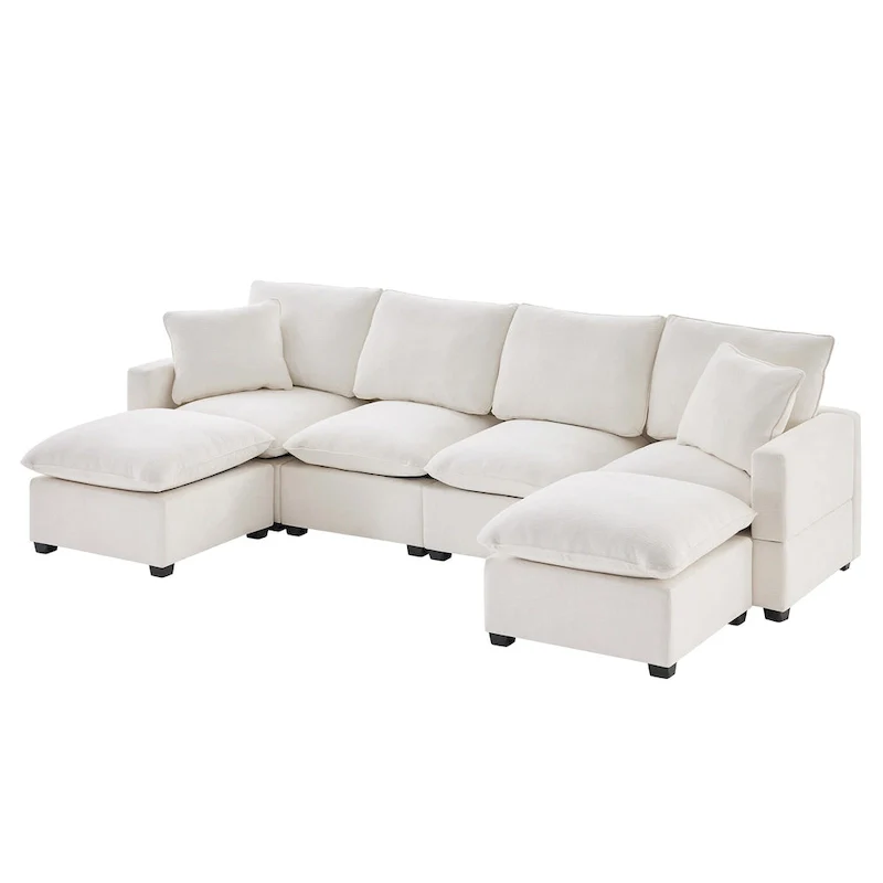 U Shape Modular Sofa, 6 Seat Chenille Deep Seat Sectional Couch