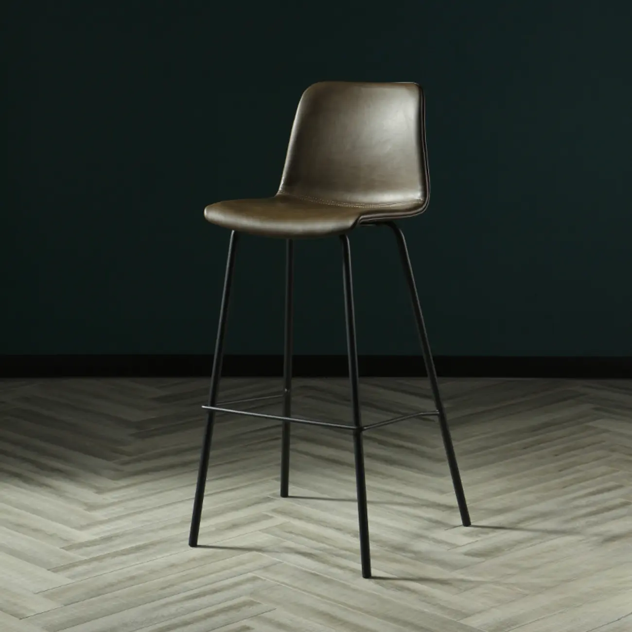 Industrial Metal Frame Leather Bar Stool with Footrest