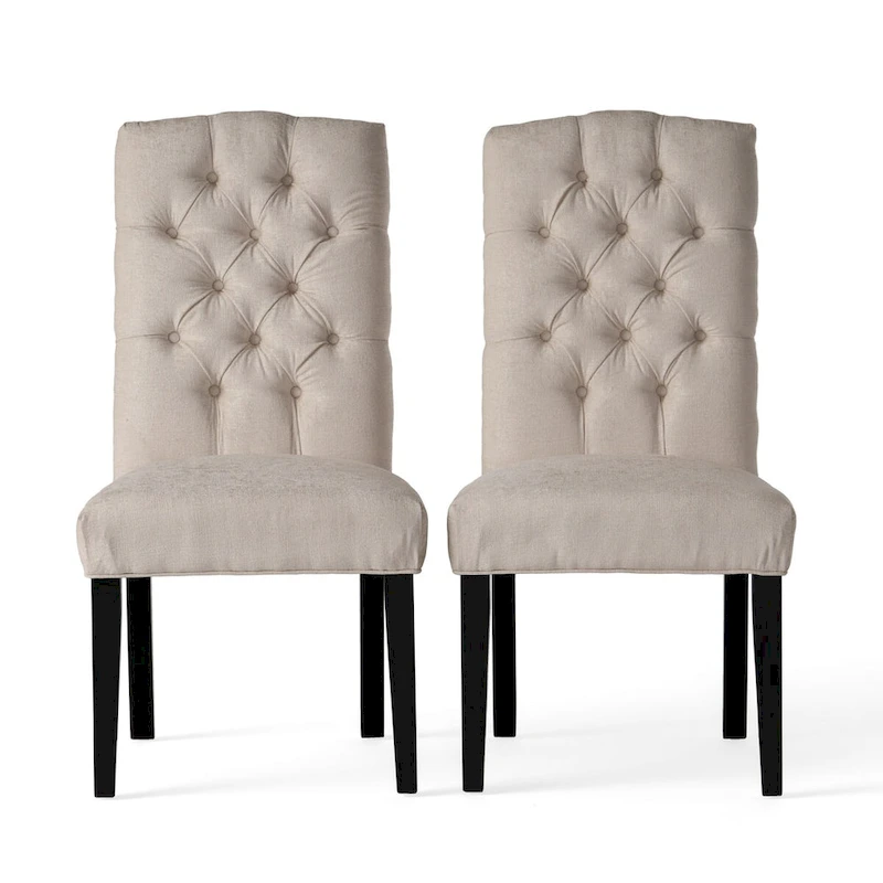 Set of 2 Fabric Upholstered Dining Chairs with Wood Legs