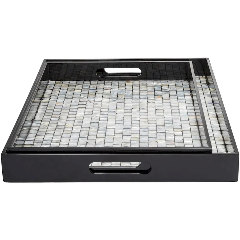 Alai Black & Mother of Pearl Decorative 2-Piece Tray Set