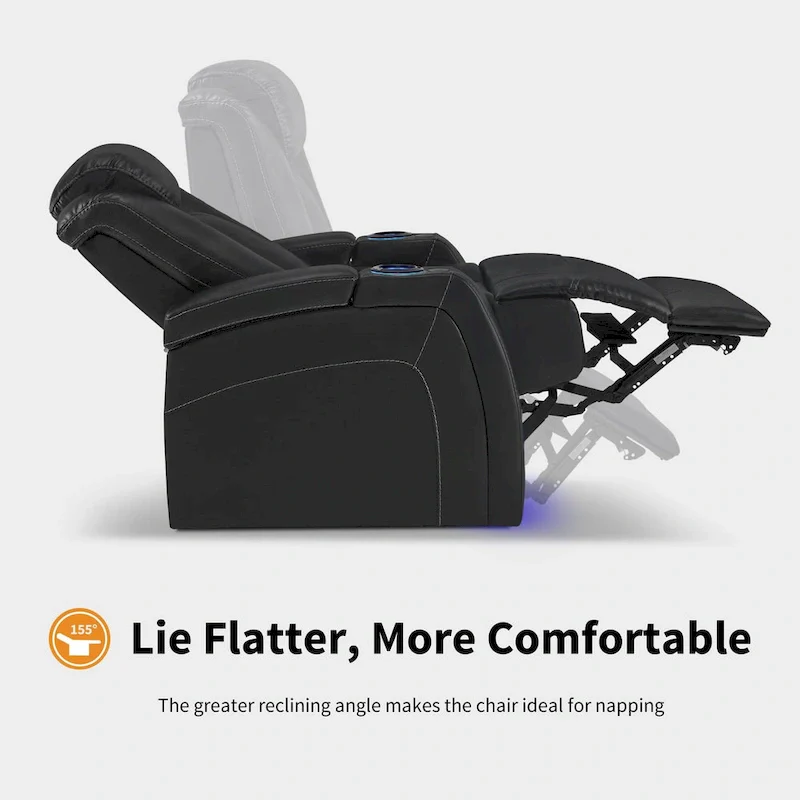 MCombo Power Recliner Chair, Home Theater Seating with Adjustable Headrest and Tray Table, Breathable Leather HTS422