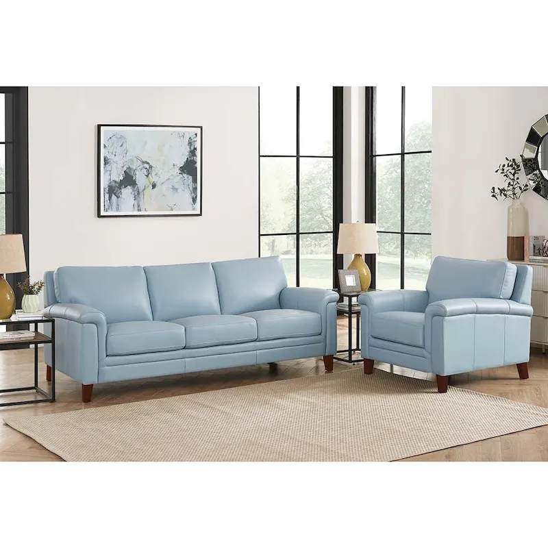 Westcott Top Grain Leather Sofa and Chair Set with Memory Foam and Springs