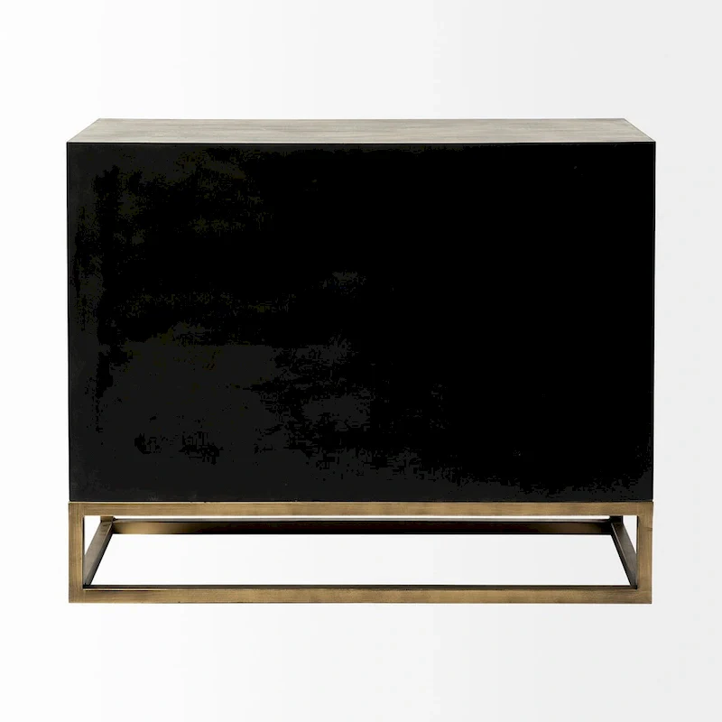 3-Drawer Accent Cabinet with Metal Frame - Geometric Pattern Design (Gray/Light Brown)