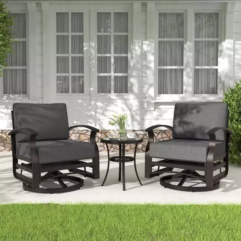 ALAULM 3 PCS Patio Furniture Set, Outdoor Aluminum Swivel Gliders Rocker, Patio Bistro Set Rocking Chair w/Cushions & coffee table