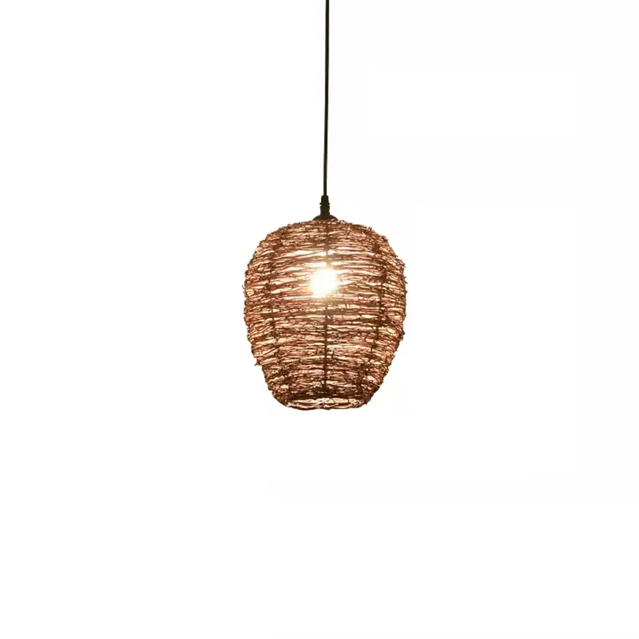 Natural Wood Woven Bowl Pendant Lamp for Indoor Spaces