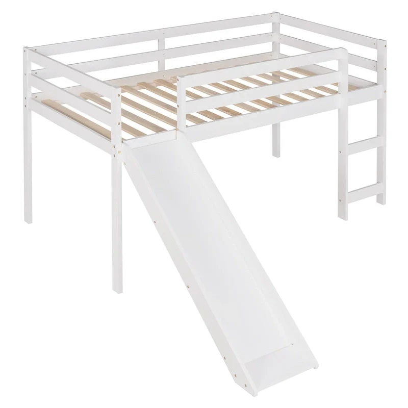 Loft Bed with Slide, Multifunctional Design, Twin
