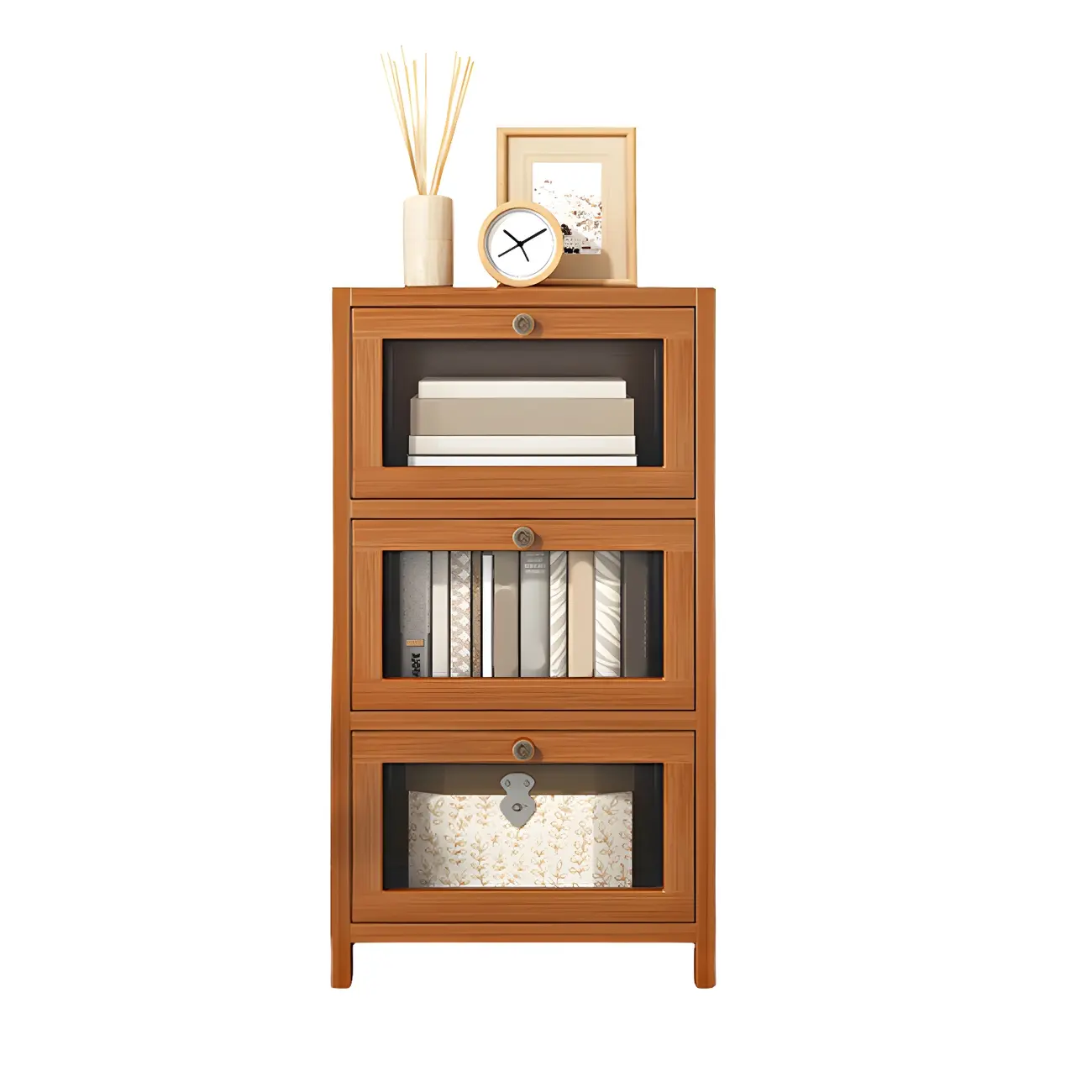 Narrow Wooden Multi-Drawer Corner Display Cabinet