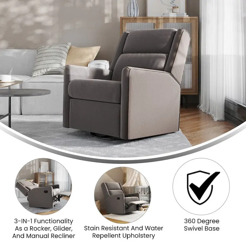 Classic Upholstered Manual Recline Rocking Swivel Glider Chair