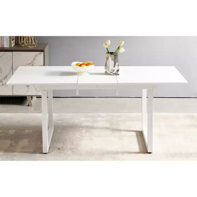 Square Extendable Dining Table with Metal Leg and MDF Top, Modern Space-Saving Design for Kitchen or Living Room