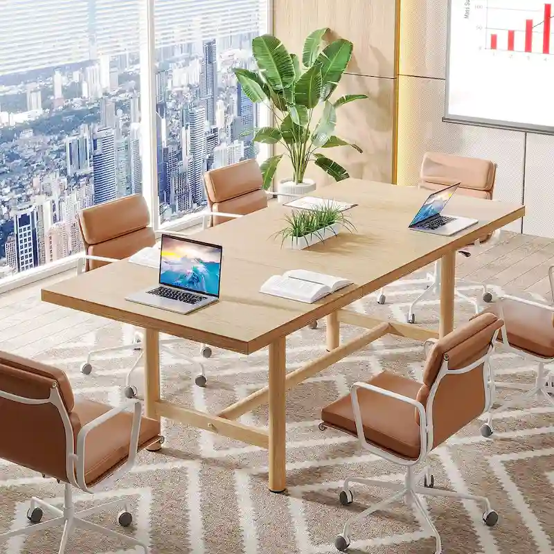 Rectangular Conference Table, 63 Inches Conference Room Table for 6 People, Modern Meeting Table
