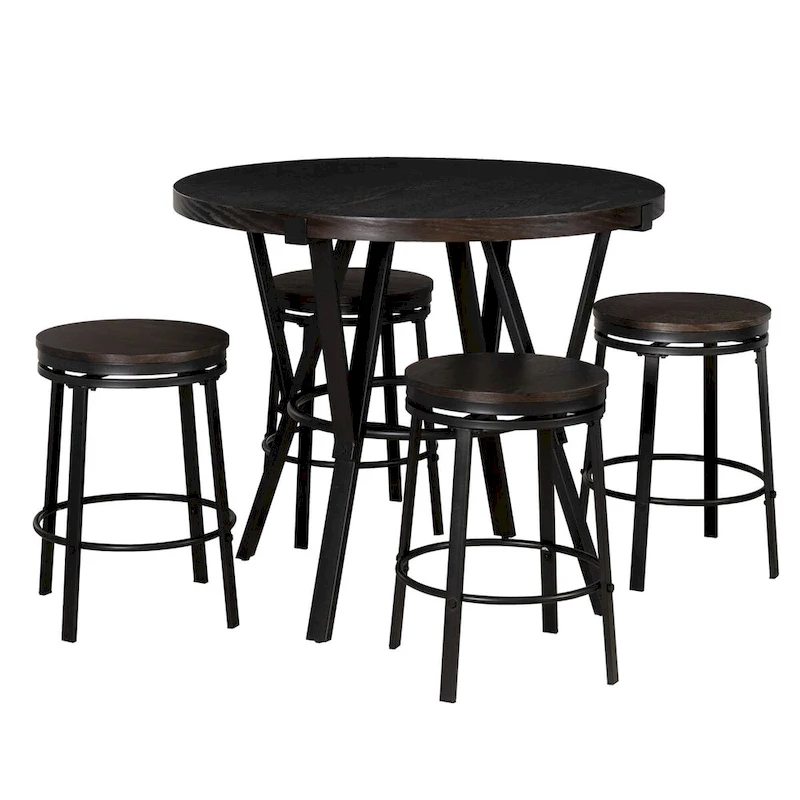 Cassidy Charcoal Wooden 5-Piece Counter Height Dining Set with 4 Stools