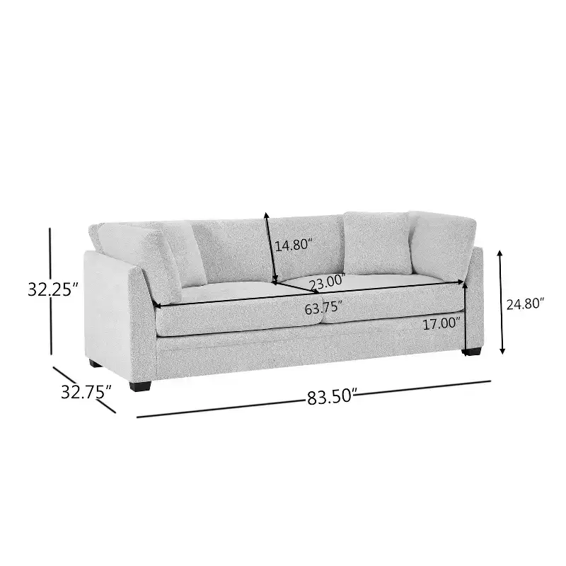 Christopher Knight Home Sany Modern 83.5 3-Seater Chenille Upholstered Sofa with Flared Arms and Cushions