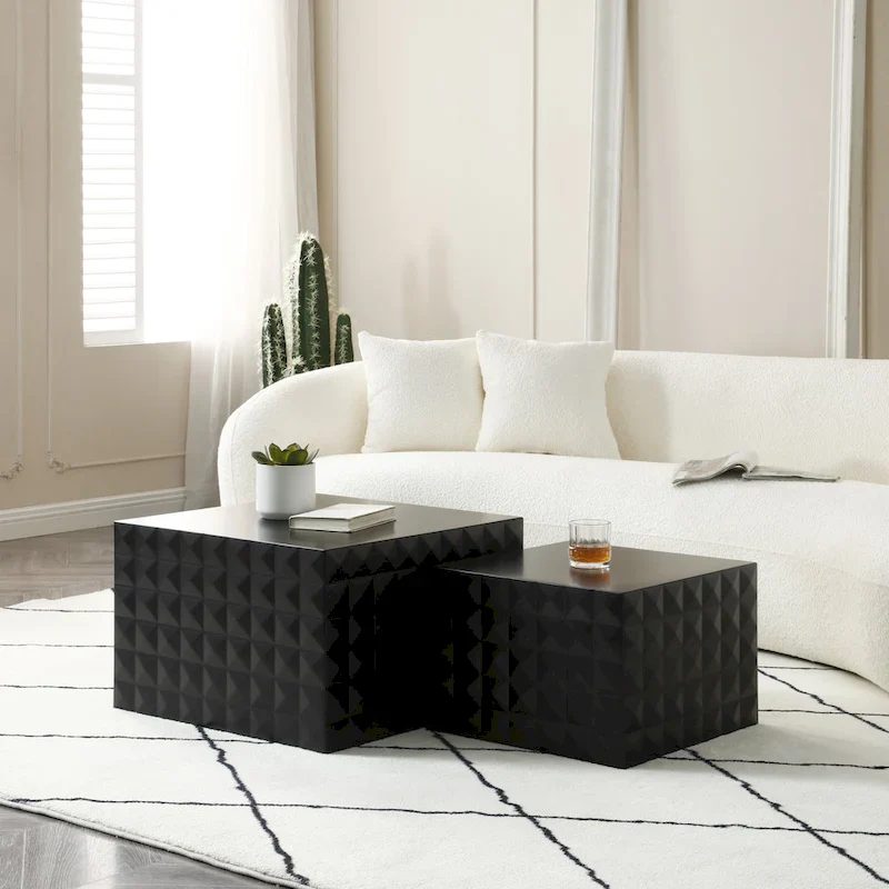Modern Glam Square Nesting Coffee End Side Table for Living Room(Set of 2)