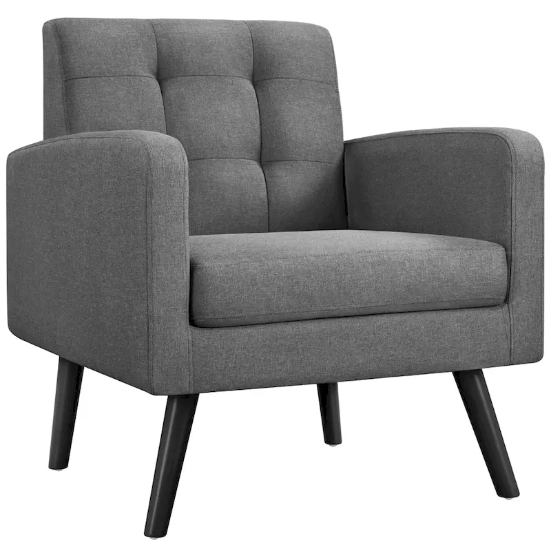 Yaheetech Mid Century Modern Fabric Arm Chair Tufted Accent Chair with Rubber Wooden Leg