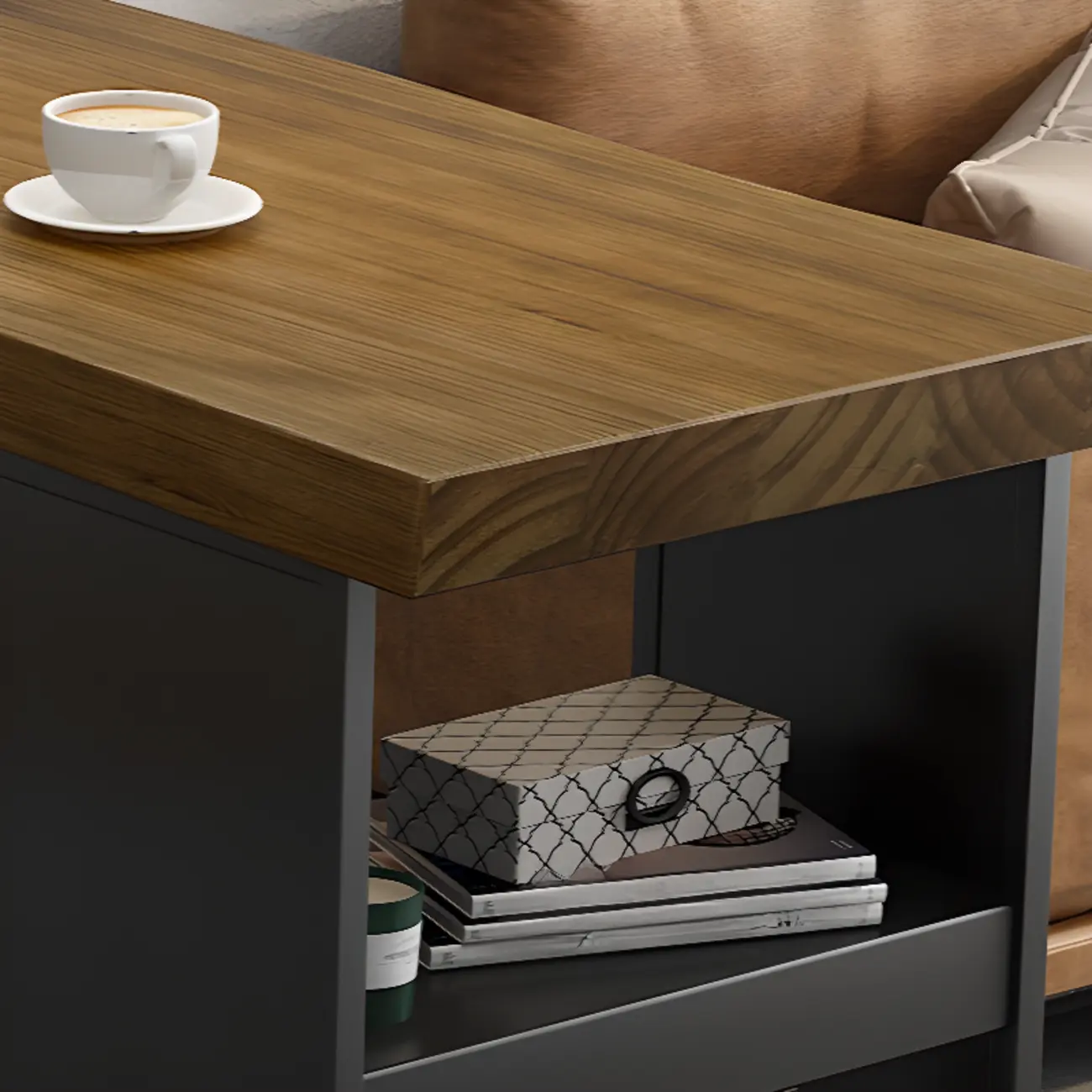 Industrial Brown Wooden Bar Height Table Metal Base with Shelves