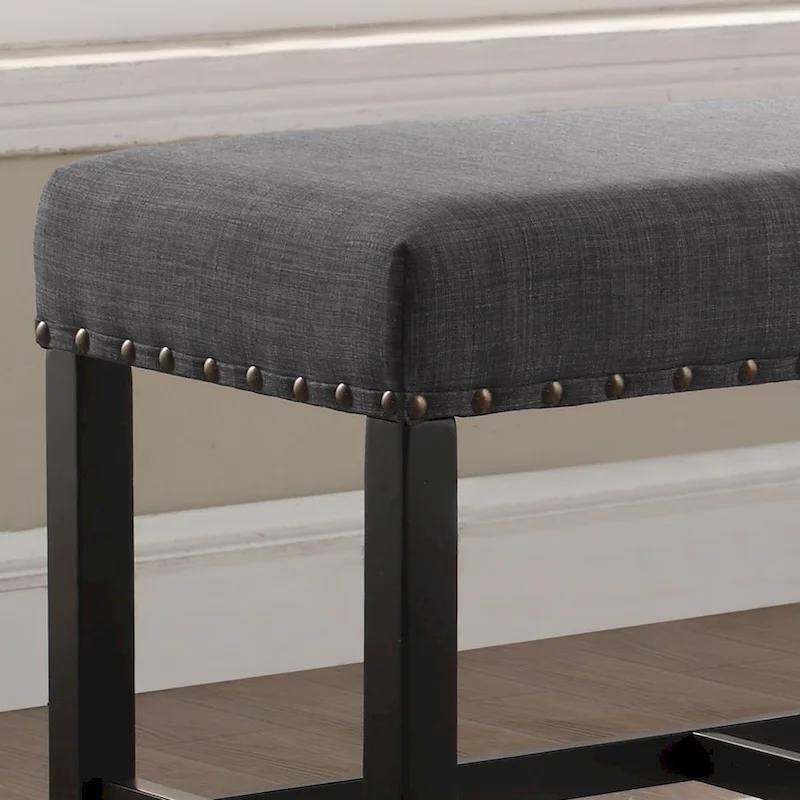 Blue Fabric Pub-Height Dining Bench with Nailhead Trim