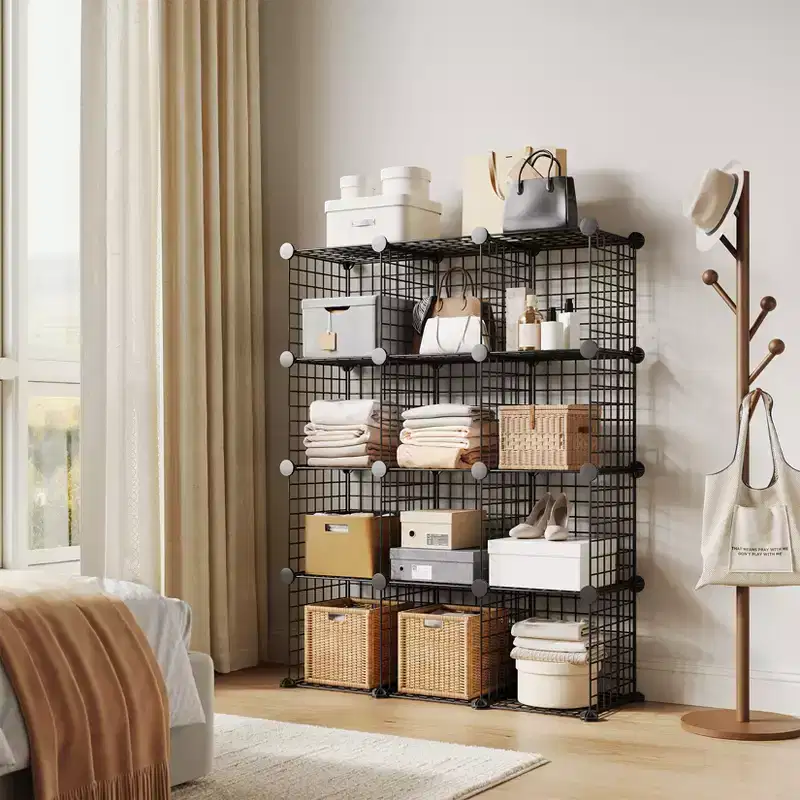 12-Cube Metal Storage Shelf, Wire Cube Storage Organizer, for Closet Study Bedroom Office