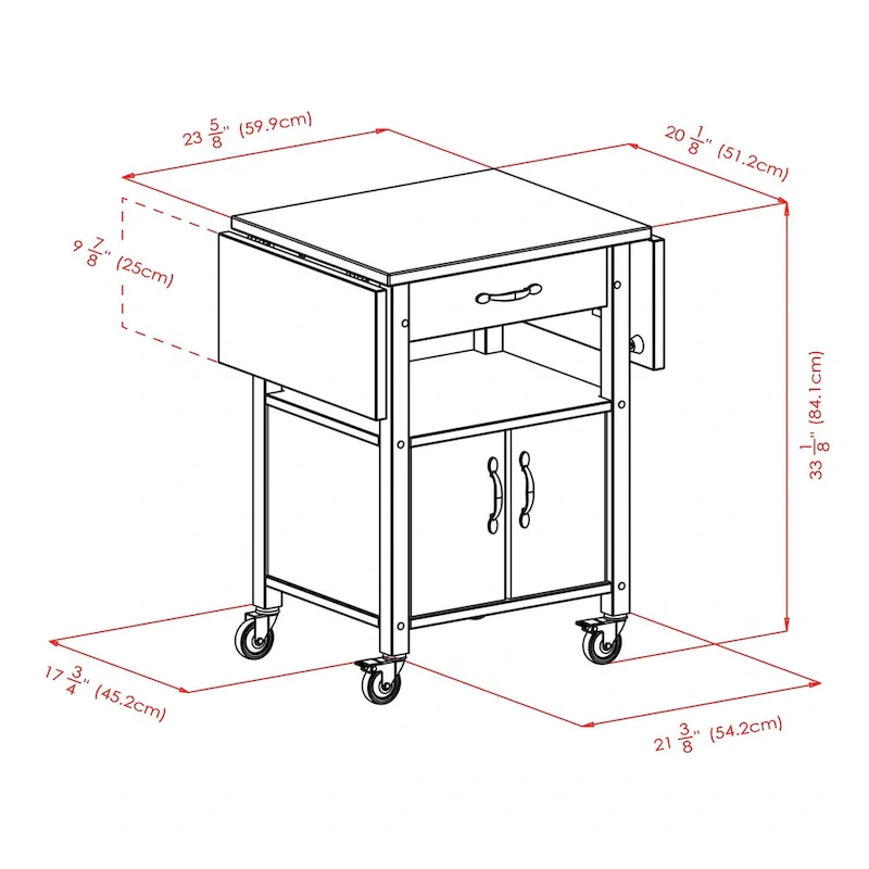 Rachael Kitchen Cart, Drop Leaf, Natural - 43.27 x 20.16 x 33.27 inches