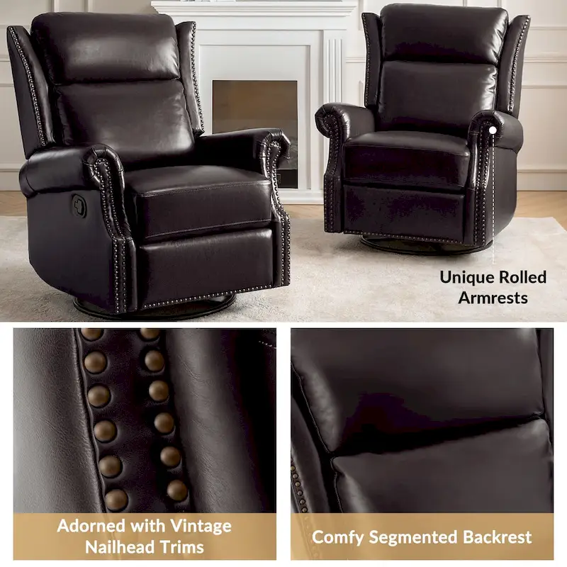 Viviana Traditional Genuine Leather Manual Swivel Glider Recliner Set of 2