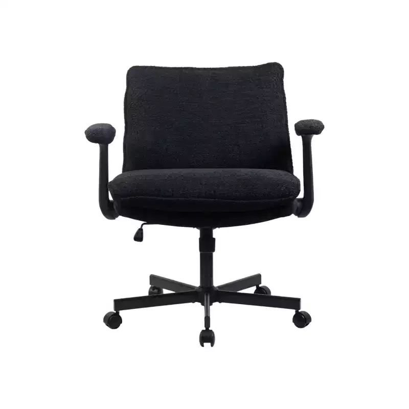 Criss-Cross Frame Desk Chair: Fold-Down Arms, Wide Upholstered Seat, Rolling Casters for Home Office & Vanity