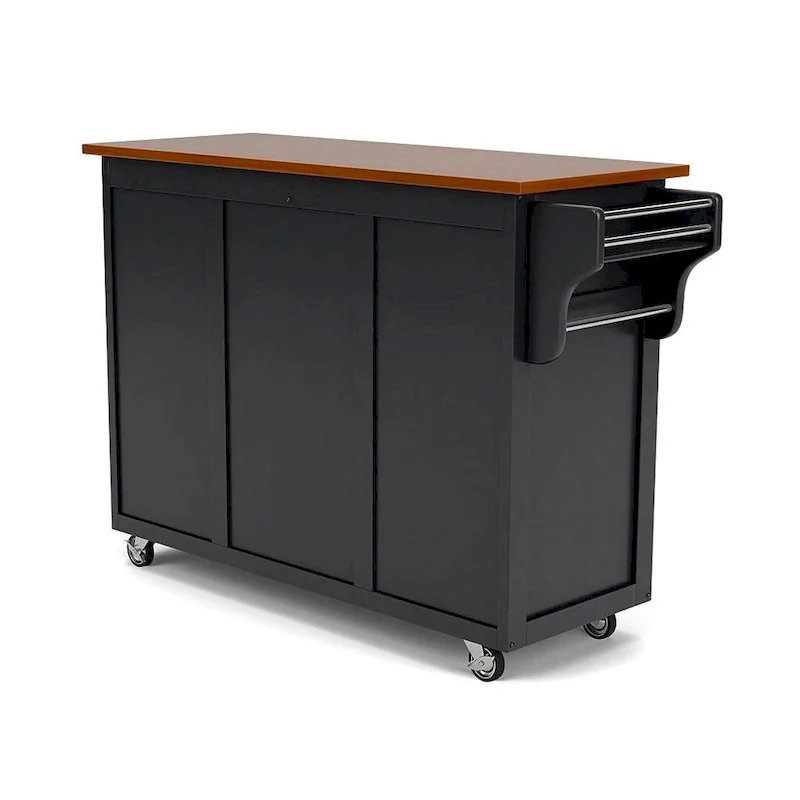 Puff Island Black Finish with Oak Top Kitchen Cart