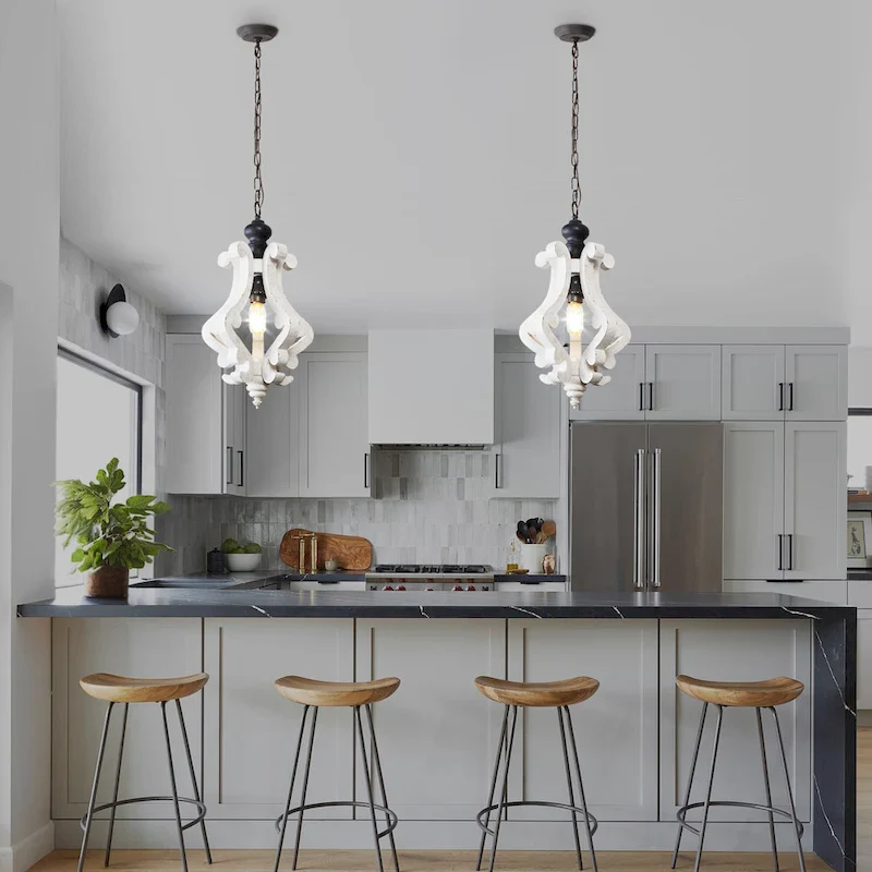 Oaks Aura Rustic Wood Pendant Light Kitchen Island Light, Farmhouse Hallway Chandelier, Dining Pendant Light