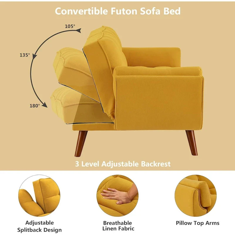75.39 IN. Futon Sofa Bed, Convertible Upholstered Couch Sleeper with Reclining Sleeper Split Tufted Back