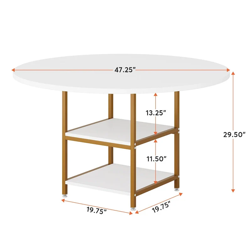 White Round Dining Table with Gold Legs - Seats 4