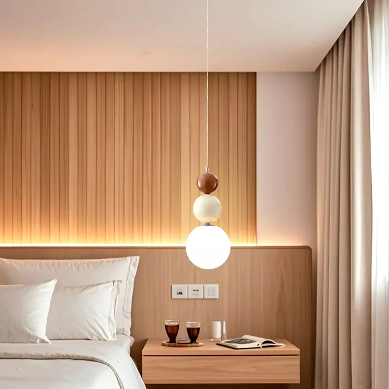 Nordic 3 Globe Pendant Light with White Glass Shade for Bedroom