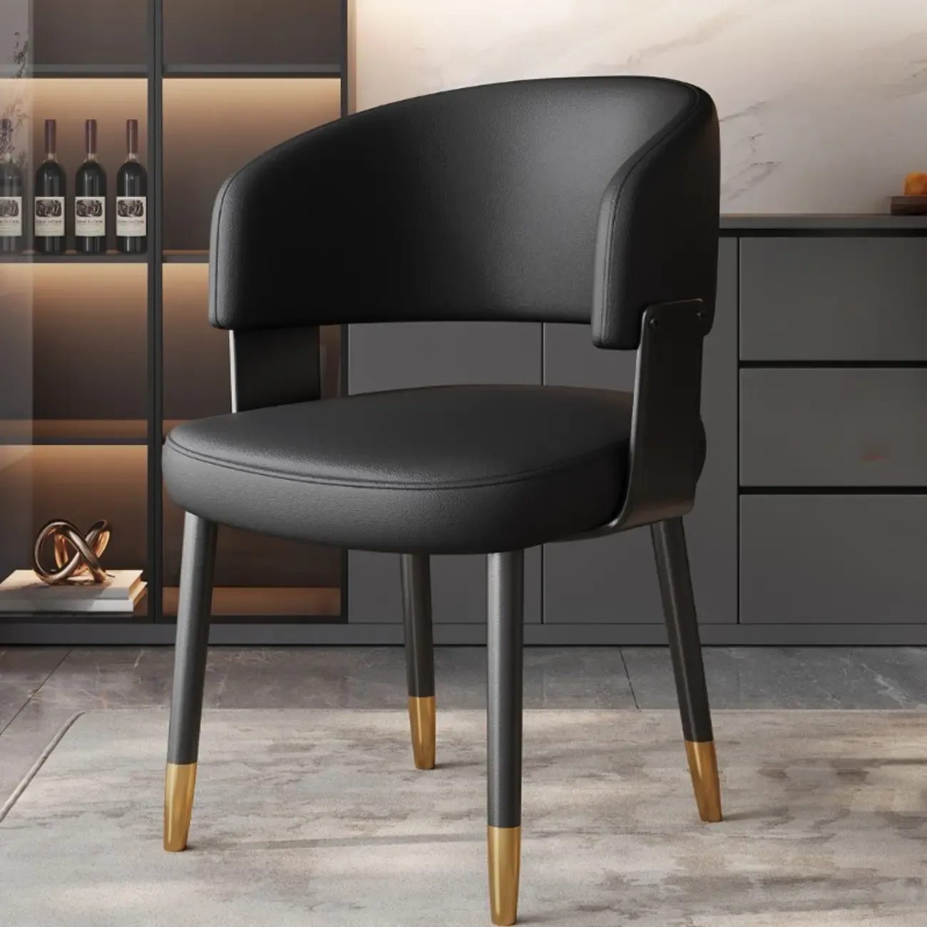 Modern Glam Leather Upholstered Dining Chair