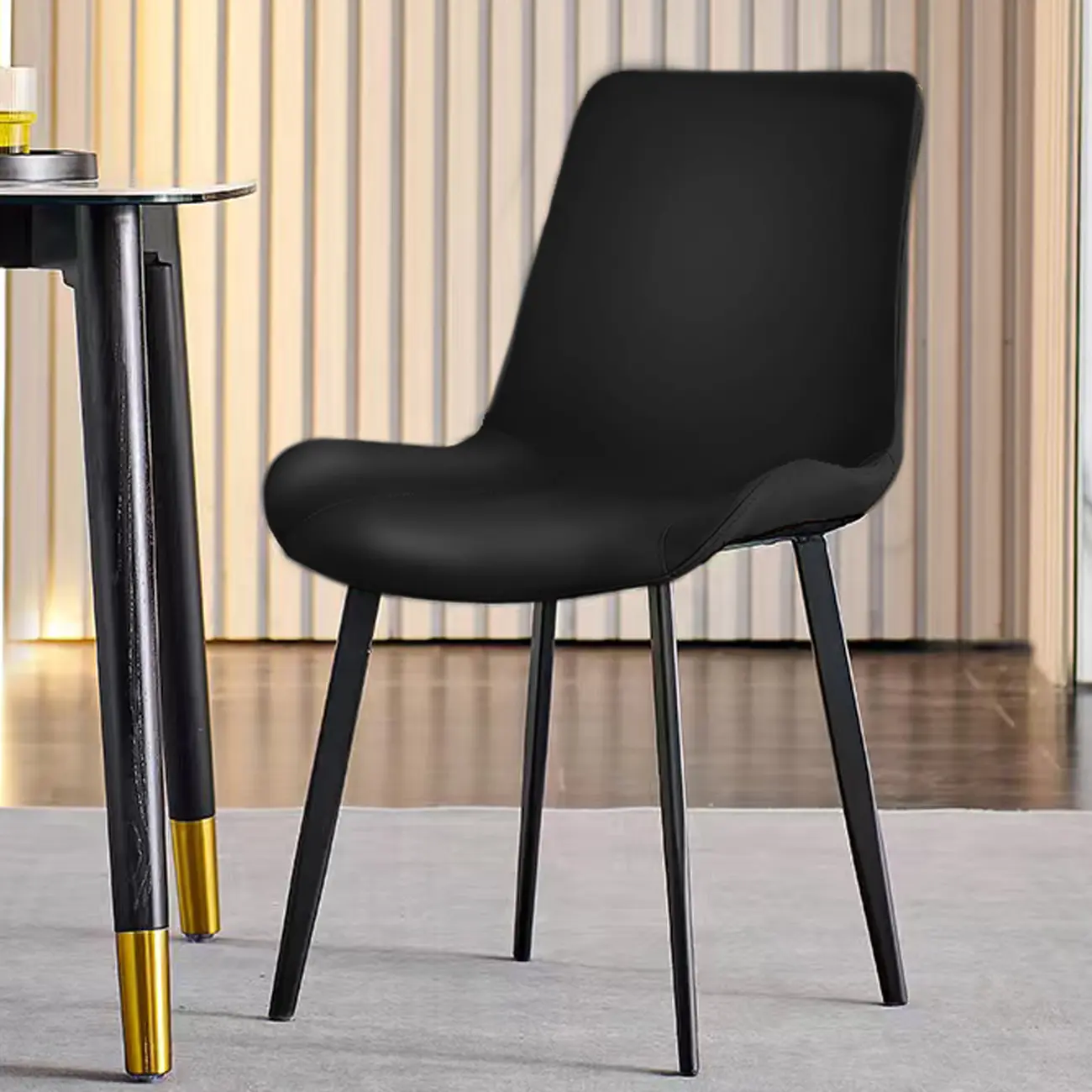 Simple Low Back Faux Leather Dining Chair with Alloy Legs
