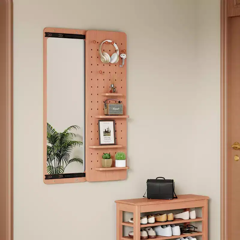Modern Wall Mounted Full Length Mirror with Shelf & Hooks, Multifunctional Full Body Mirror for Bedroom, Living Room, or Entryway-Panipeachy