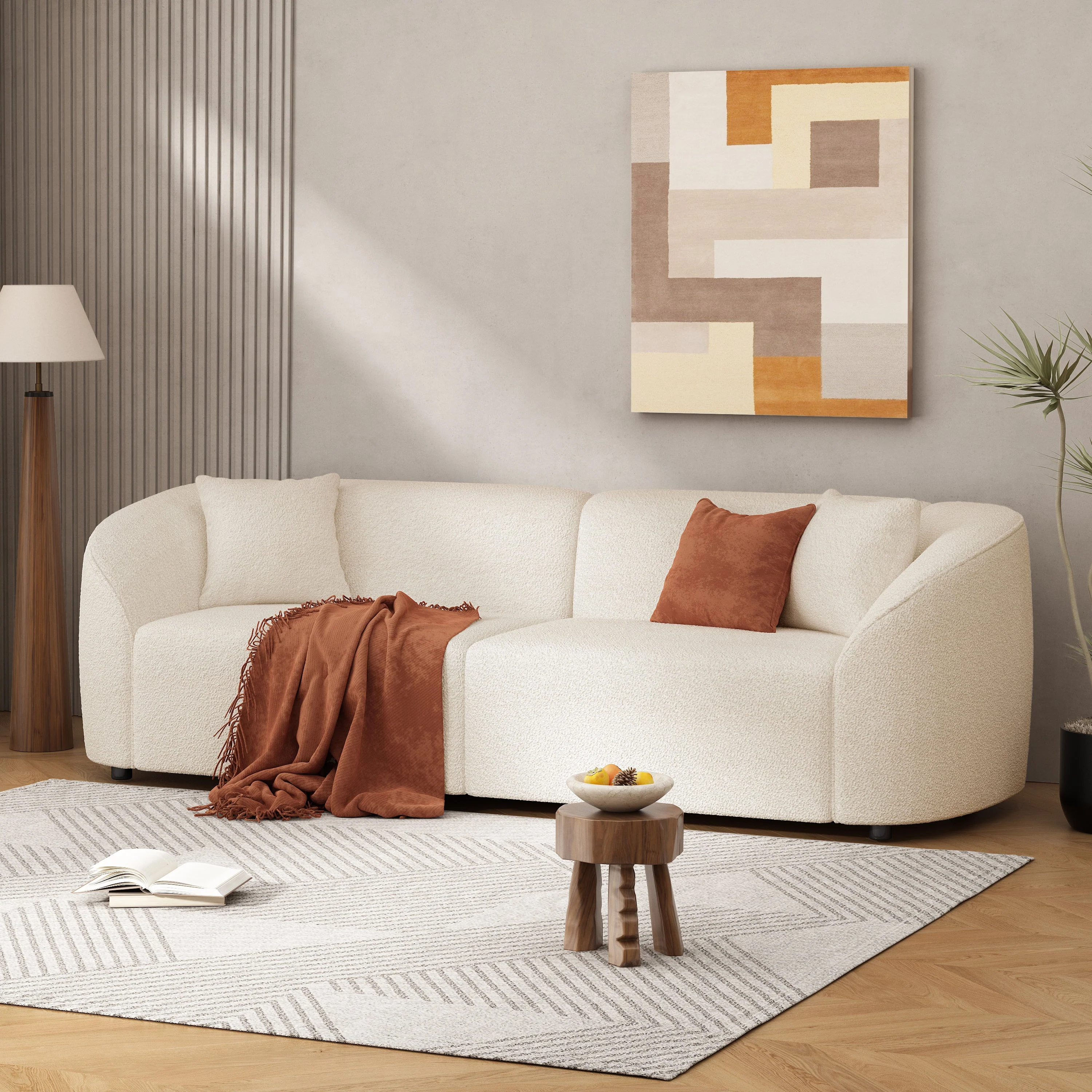 Stylish Curved Contemporary Boucle Sofa