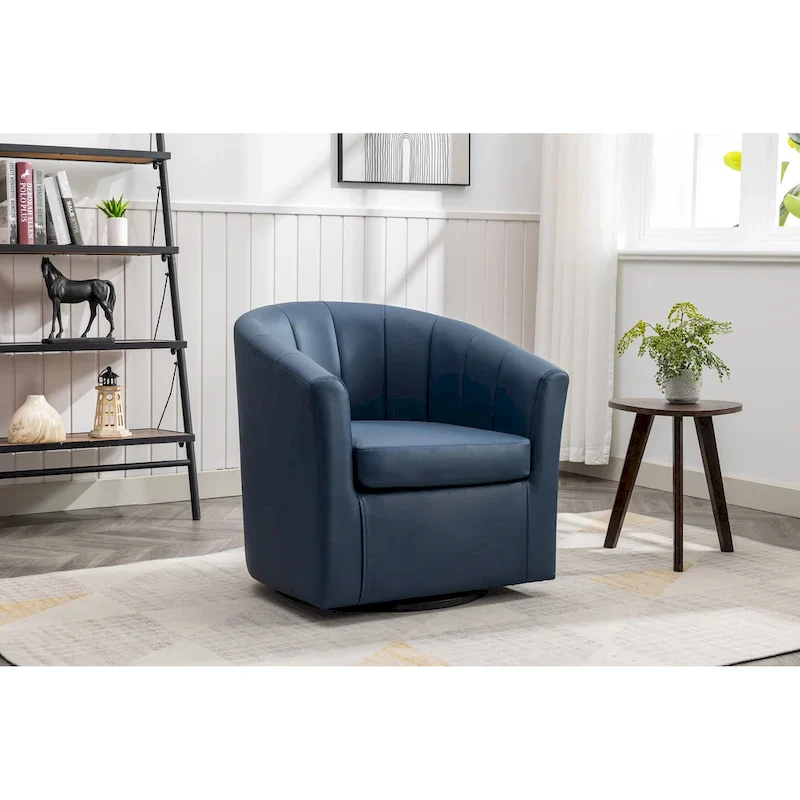 Swivel Barrel Accent Chair - Faux Leather Single Seat